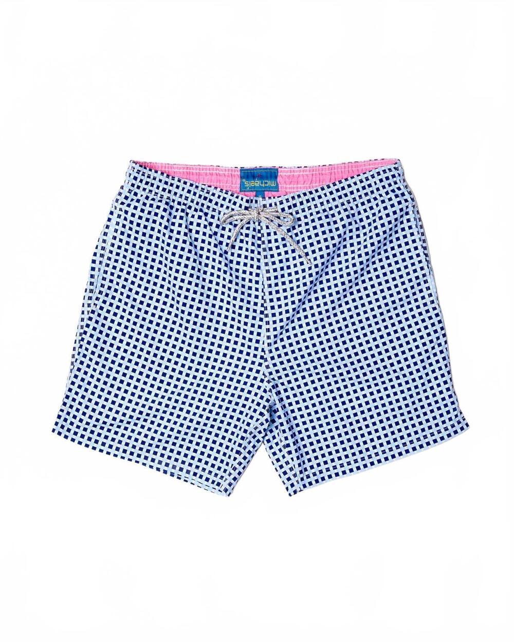 NEW MICHAEL'S SWIMWEAR men's cyclist squares liner swim trunks in navy